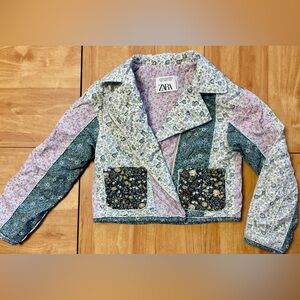 Zara Collection Girls quilted floral moto jacket motorcycle coat 9